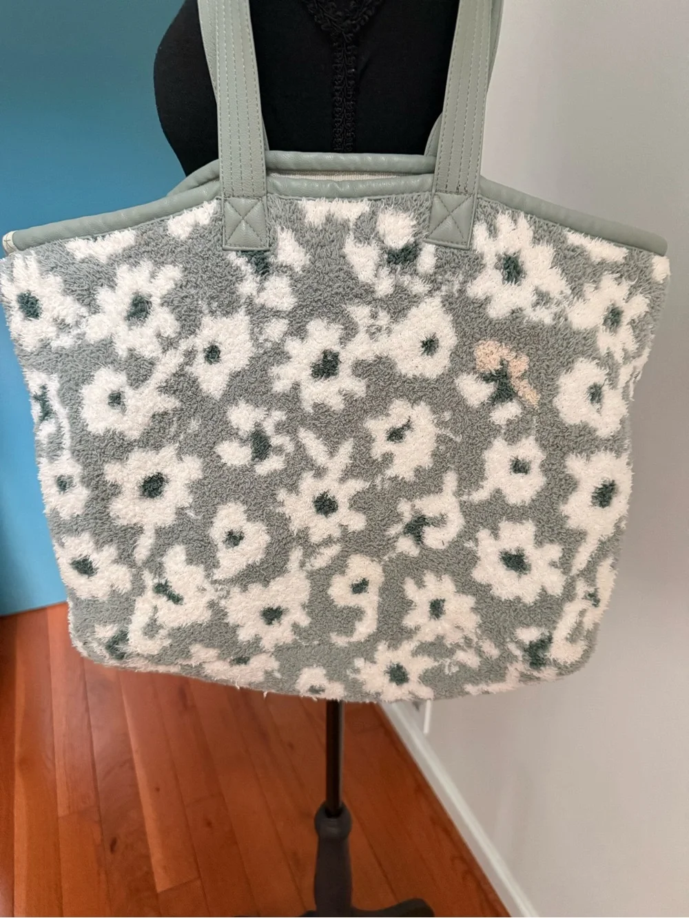 Barefoot Dreams CozyChic Floral Tote Bag Gray Cream Oversized Shoulder Bag